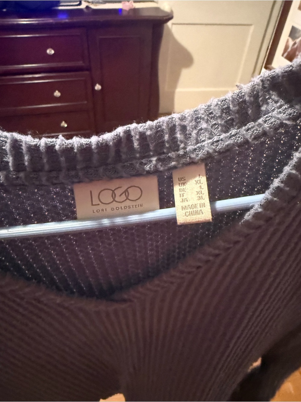 LOGO by Lori Goldstein Slate Blue V-Neck Ribbed Pullover - Picture 2 of 3